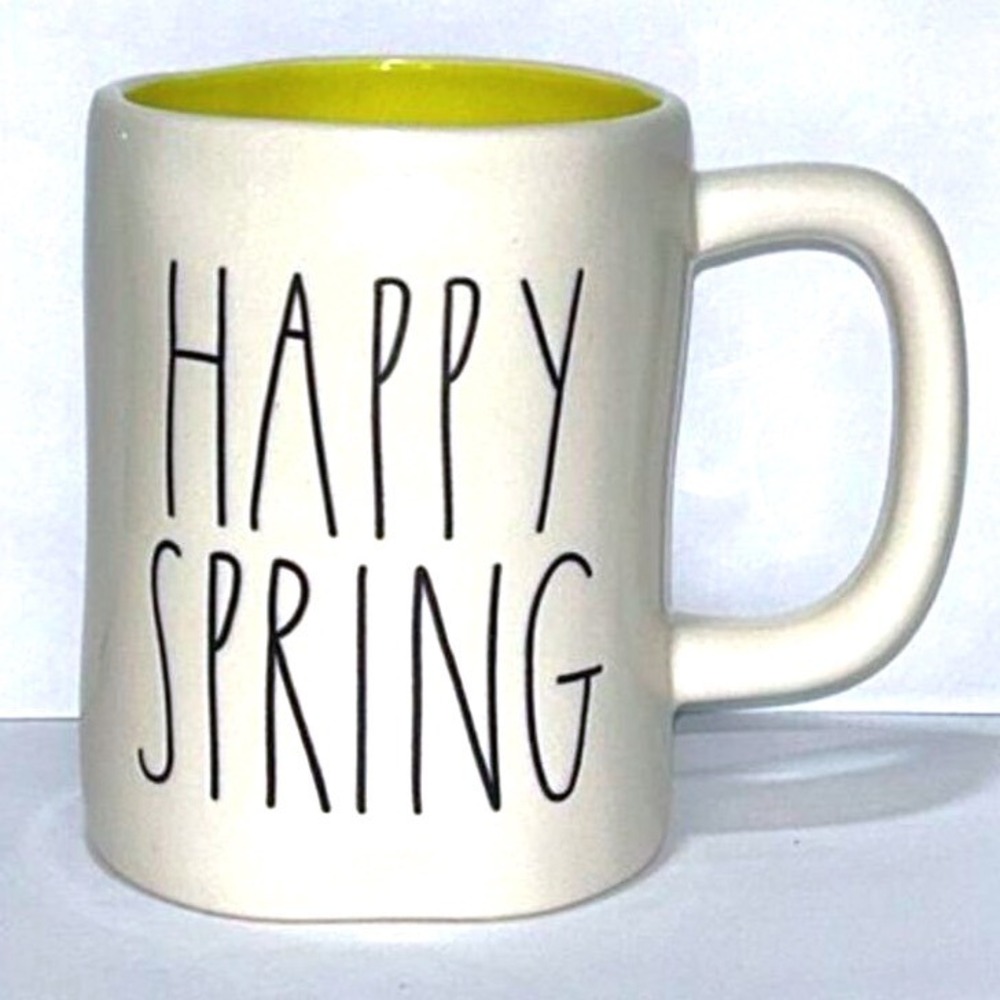 Rae Dunn Happy Spring Mug Yellow 20oz Large Coffee Cup w Gold Interior
